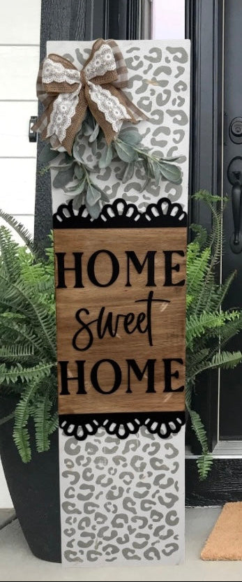 Home Sweet Home Snow Leopard Porch Leaner